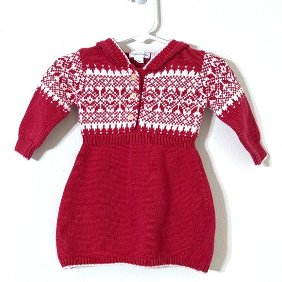 Ralph Lauren Other - Vtg Ralph Lauren Baby Cotton Fair Isle Sweater Dress Hooded Holiday Christmas